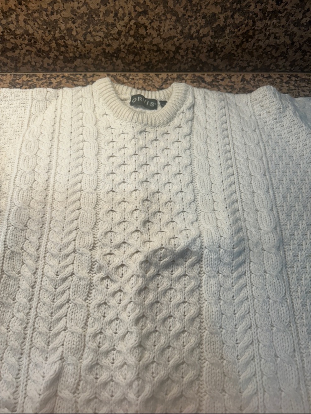 Orvis Men's Cream Cable-Knit Crewneck Sweater